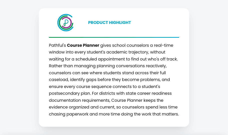 Product highlight: Pathful's Course Planner gives school counselors a real-time window into every student's academic trajectory, without waiting for a scheduled appointment to find out who's off track