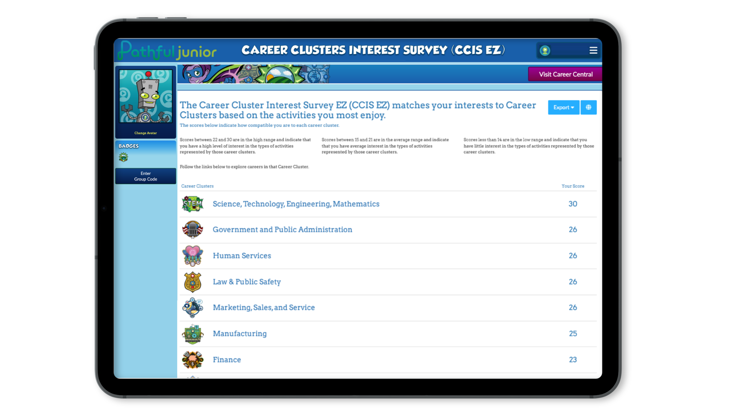 Pathful Junior interest survey results