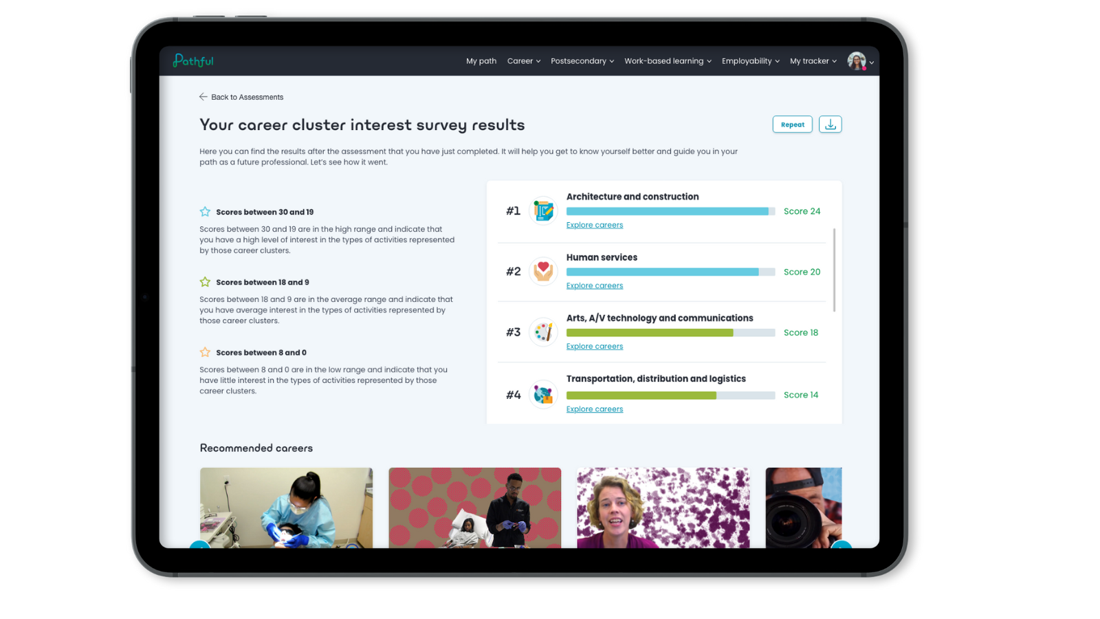 Pathful career cluster interest survey results